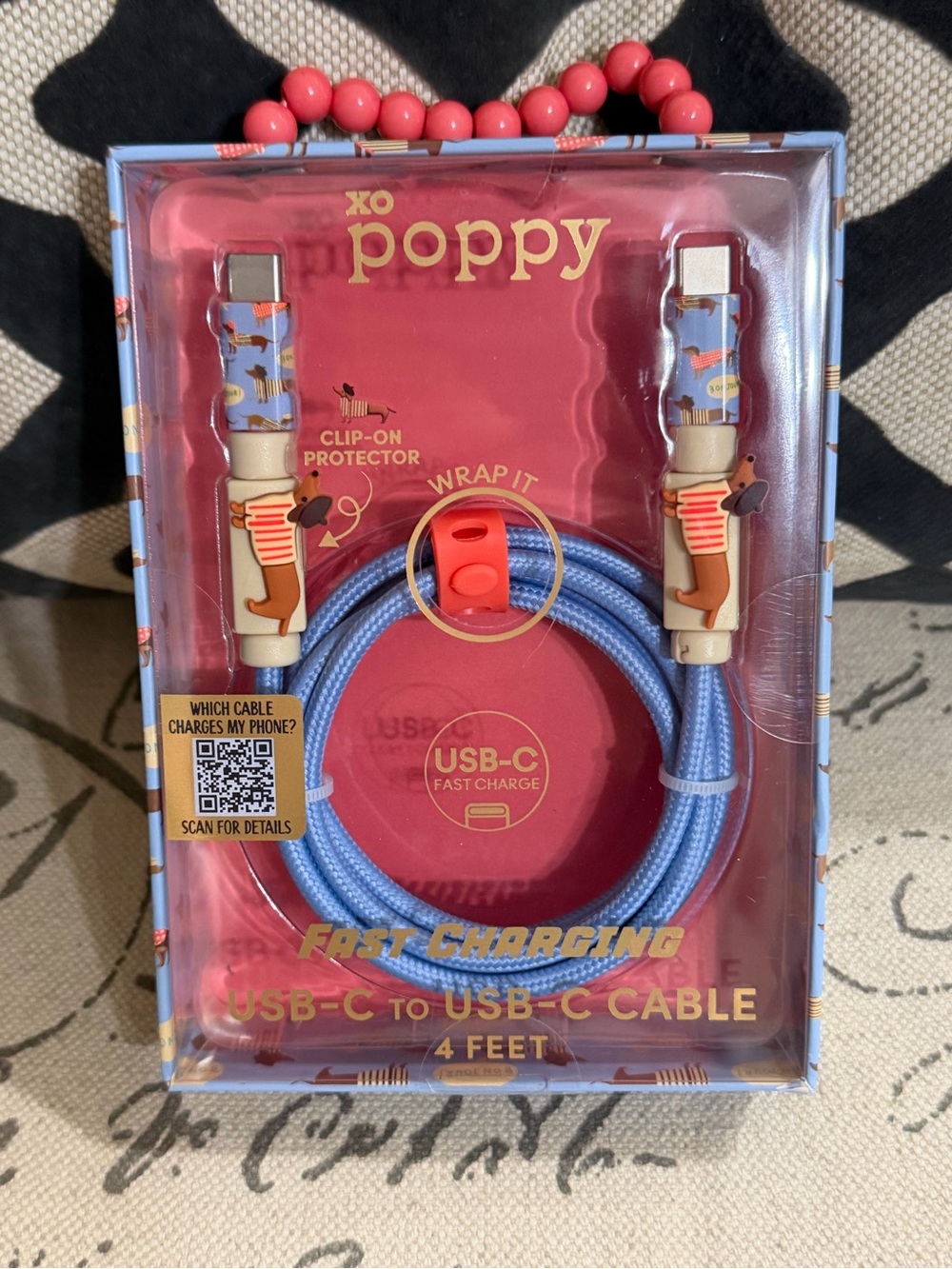 New Dachshund Fast Charging Phone Cable Cord USB-C to USB-C XO Poppy